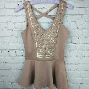 Charlotte Russe Mauve Rhinestone Peplum Top